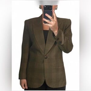 Kasper Olive Plaid Single-Button Blazer